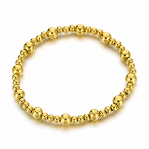 Bracelet en acier inoxydable plaqué or 18 carats avec perles rondes polies et texturées