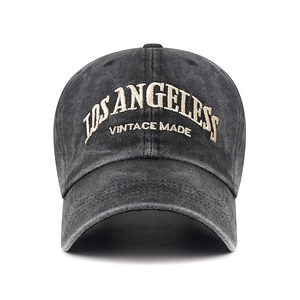 Vintage washed charcoal baseball cap with Los Angeles embroidery and distressed finish
