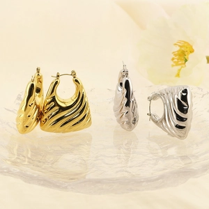 18K gold and silver plated stainless steel chunky twisted hoop earrings for women