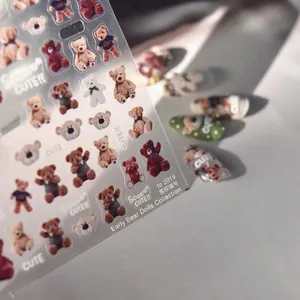 Self-adhesive nail art stickers with vintage teddy bears and cute letters, model TO-2619