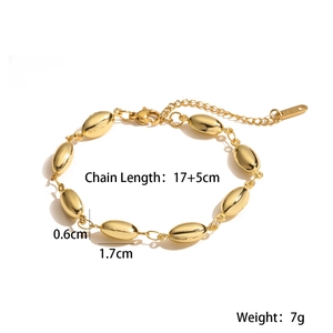 Polished 18K gold plated oval bead chain bracelet measuring 17+5cm with lobster clasp