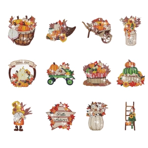 12-piece Autumn Diamond Art stickers featuring pumpkins and gnomes for DIY fall decor