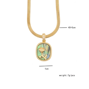 Detail of gold rose necklace with abalone shell inlay, 40+5cm snake chain dimensions