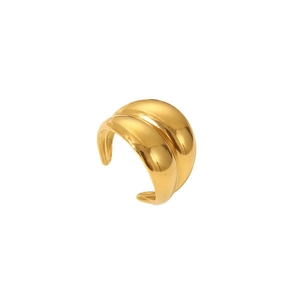 Minimalist double-layered gold stainless steel ring with a polished striped open design