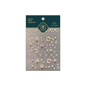 French style floral nail art stickers TL-457 with pink blossoms and gold heart accents