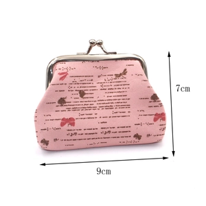 Pink vintage canvas coin purse with dragonfly pattern and 7x9cm metal kiss lock closure