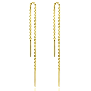 Elegant gold S925 silver long tassel threader earrings with sleek minimalist bar pendants
