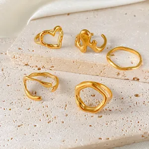 Französischer Vintage Edelstahl Offener Ring Für Damen Geometrischer Unregelmäßiger Wellen-Fingerring Hochwertiger Minimalistischer Modeschmuck