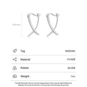 Minimalist S925 sterling silver earrings with geometric line heart-shaped cross design