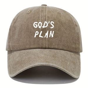Vintage washed khaki baseball cap featuring God's Plan embroidery in a retro dad hat style