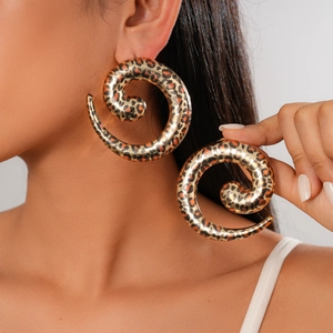 Spiral Snake Leopard Print Statement Earrings Snail Shape Gold Tone Iron Jewelry With Steel Earring Post