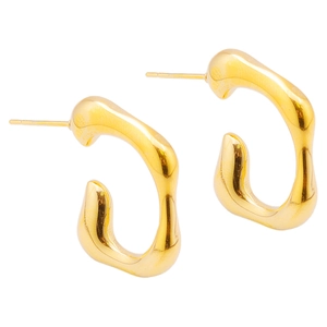 Minimalist 18K gold plated stainless steel irregular C-shape hoop earrings for women