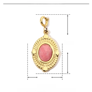 Detailed dimensions of pink natural stone waterdrop pendant in gold stainless steel