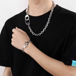 Ensemble collier et bracelet chaîne NK en acier inoxydable avec menottes pour homme