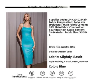 Size chart for the gradient blue sequin bodycon dress with polyester fabric details
