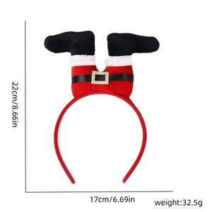 Christmas headband dimensions: 22cm high, 17cm wide, red Santa legs design with measurements