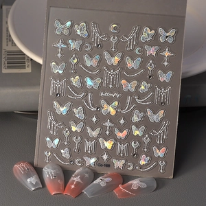 Butterfly Nail Art Stickers 5D Relief Holographic Laser Star Moon Design Manicure Decoration For Women Waterproof