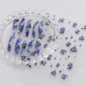 Autocollants De Nail Art En Relief 5D Motif Fleur De Gloire Du Matin Étoile Pourpre Autocollant Décoration Manucure 3D