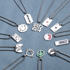 Various stainless steel pendant charms including game consoles and poker card designs