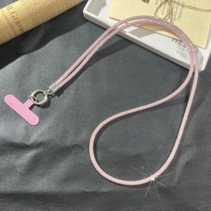 Chaîne bandoulière rose scintillante pour téléphone avec fermoirs métalliques et patch