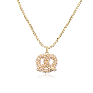 Elegant gold-plated necklace featuring a pretzel-shaped pendant with a white pearl on box chain