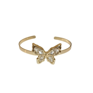 Elegant gold butterfly open cuff bracelet with sparkling crystal rhinestones for women