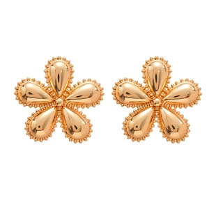 Boucles d'oreilles élégantes en métal doré avec cinq pétales et bordure milgrain rétro