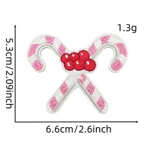 Detailed measurement of pink candy cane embroidered Christmas patch showing 6.6cm width