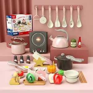 Simulation Kitchen Toys For Kids Pretend Play Cooking Plastic Induction Cooker Kettle Fruits Educational Gift Boys Girls