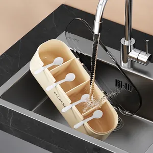 Waterproof 4-compartment spice box set in beige with matching spoons for kitchen storage