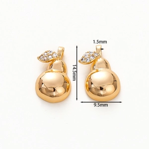 Detail view of 18k gold plated pear-shaped pendants with zircon inlay and dimensions