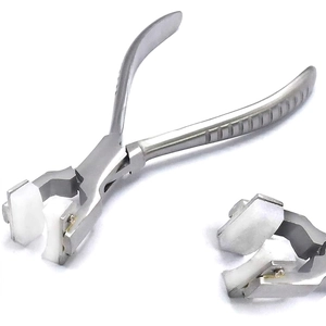 Detail of stainless steel metal bending pliers with nylon jaw inserts for jewelry making