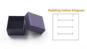 Detail view of purple textured jewelry box with black lining diagram for rings