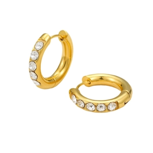 French vintage 18K gold plated stainless steel hoop earrings with sparkling zircon stones