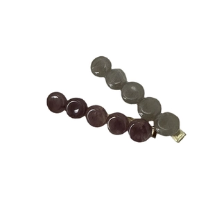 Set of 2 minimalist beaded hair clips in dark purple and grey-green with metal base