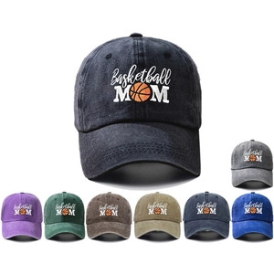 Washed Cotton Baseball Cap Basketball MOM Embroidery Vintage Distressed Adjustable Dad Hat For Women