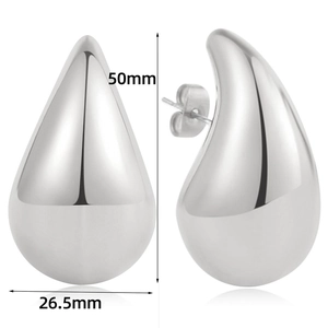 Detailed dimensions of silver teardrop earrings showing 50mm height and 26.5mm width