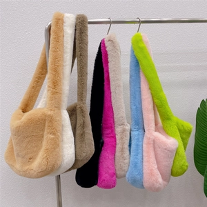 Plush faux rabbit fur shoulder bags in multiple colors for Y2K autumn and winter style