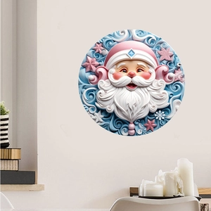 3D embossed Santa Claus wall sticker in soft pink and blue tones for festive decor