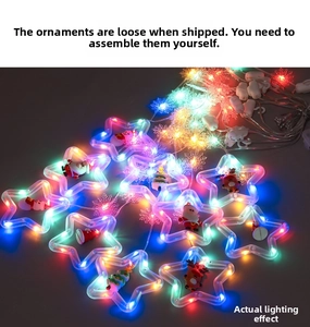 Detail of DIY Christmas star string light with LED Santa and reindeer figurines