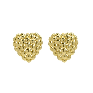 Fashionable 18K gold hollow heart earrings with textured bead pattern for women