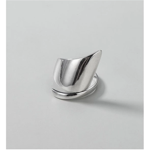Detailed view of the S925 sterling silver wide band open ring with irregular polished finish