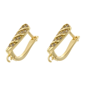 Close-up of 18K gold plated U-shaped earring hooks with zircon stones and hanging loops