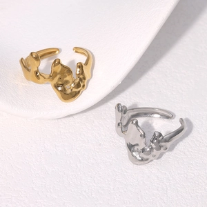 Adjustable Open Ring Stainless Steel 18K Gold Plated Lava Molten Metal Texture Irregular Minimalist Jewelry For Women