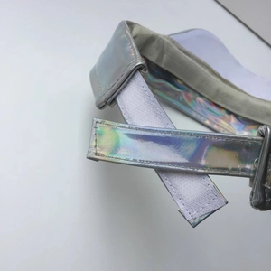 Iridescent laser leather sun visor hat with adjustable velcro strap for outdoor sports