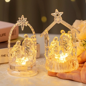 LED Lighted Nativity Scene Decor, Clear Acrylic Holy Family Figures for Christmas Display