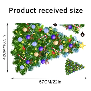 Détail du sticker mural sapin de Noël montrant la taille et la mise en page 57x42cm