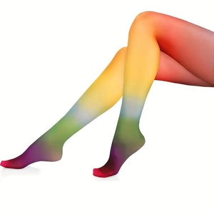Rainbow gradient sheer pantyhose for women featuring vibrant multi-color ombre legwear design