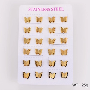 Set of 12 pairs of matte gold butterfly stud earrings made of durable stainless steel