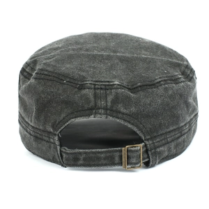 Vintage washed dark grey cadet cap with adjustable metal buckle back view